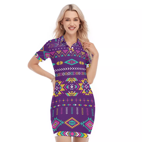 Powwow Store gb nat00549 02 light purple polo collar dress