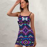 Powwow Store gb nat00380 purple tribe pattern fitted slip dress