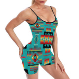 Powwow Store gb nat00046 01 blue native tribes pattern basic fitted unitard romper