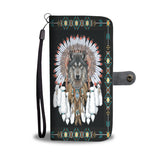 GB-NAT00446-A Wolf With Feather Headdress Wallet Case