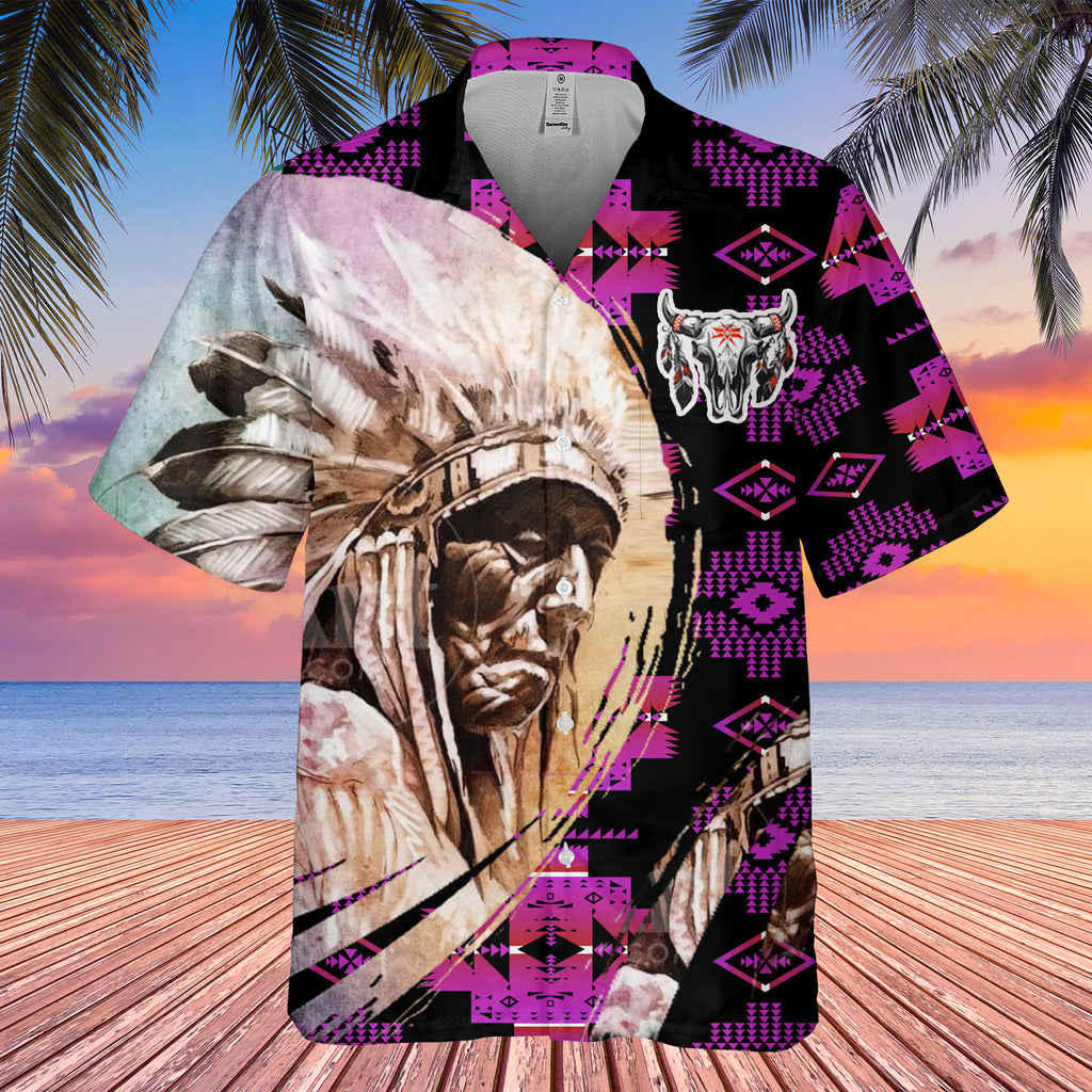 Powwow StoreGBHW000208 Tribe Design Native American Hawaiian Shirt 3D