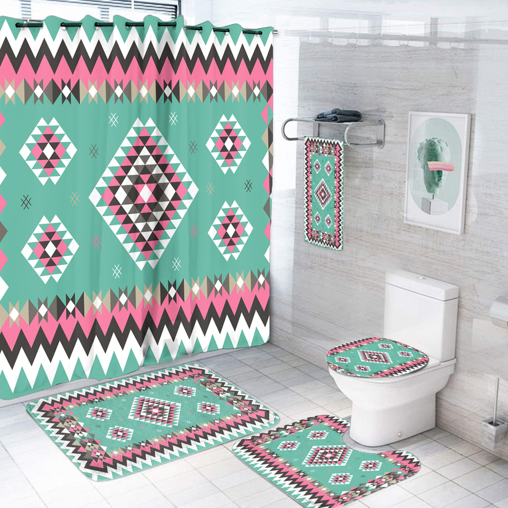 Powwow Store gb nat00415 03 ethnic geometric pink pattern bathroom set