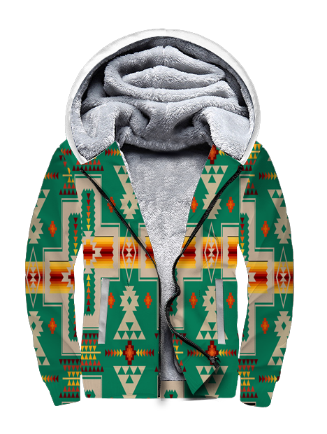 Powwow StoreGBNAT0006208 Green Tribe Design 3D Fleece Hoodie