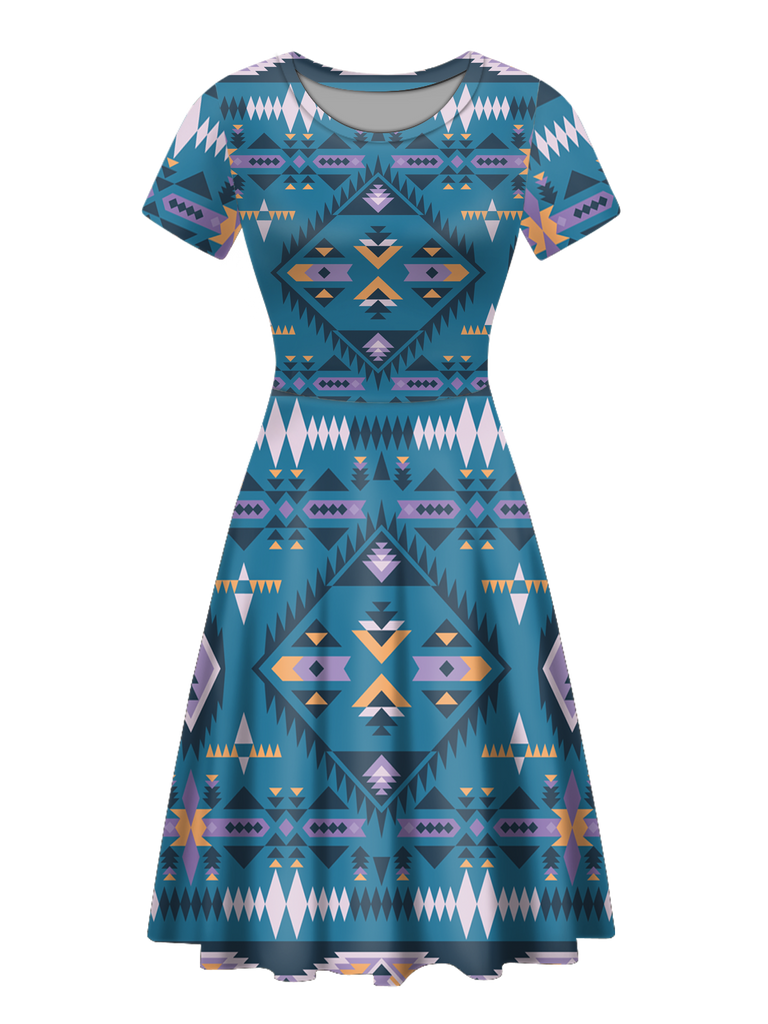 Powwow StoreRND0006 Native Tribes Pattern Round Neck Dress