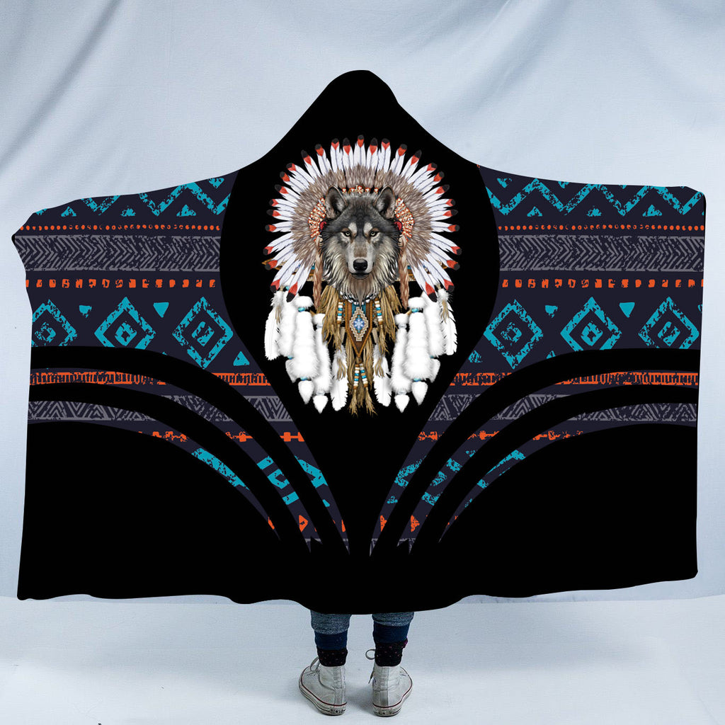 Powwow StoreHDB00138 Pattern Native American Design Hooded Blanket