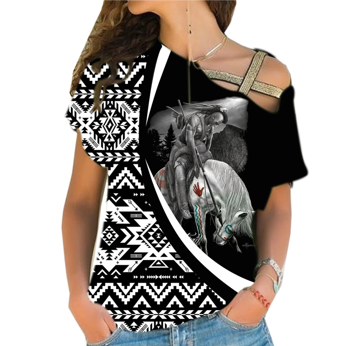 Powwow StoreCRS0001202 Native American Cross Shoulder Shirt