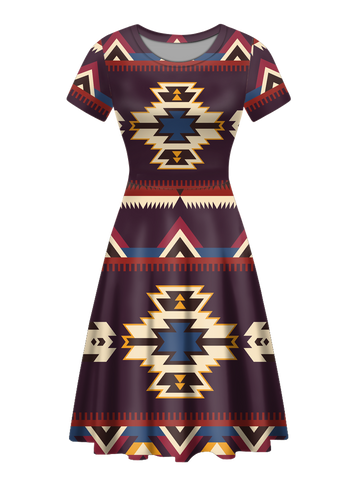 Powwow StoreGBNAT00736 Native Tribes Pattern Round Neck Dress