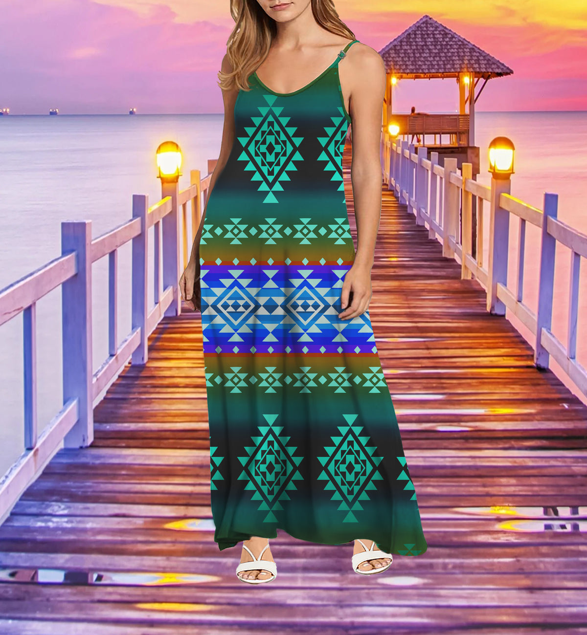Powwow StoreGBNAT0068002 Pattern Color Native  Maxi Dress