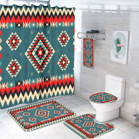 Powwow Store gb nat00415 ethnic geometric red pattern bathroom set