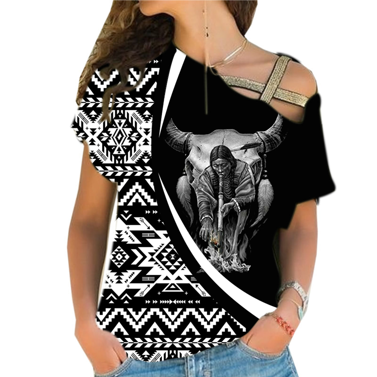 Powwow StoreCRS0001201 Native American Cross Shoulder Shirt