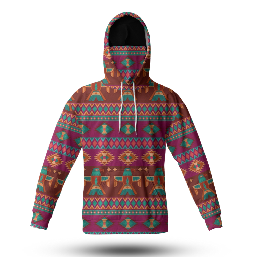 Powwow StoreHWM0033 Pattern Tribal Native 3D Hoodie With Mask