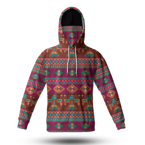 Powwow StoreHWM0033 Pattern Tribal Native 3D Hoodie With Mask