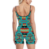 Powwow Store gb nat00046 01 blue native tribes pattern basic fitted unitard romper