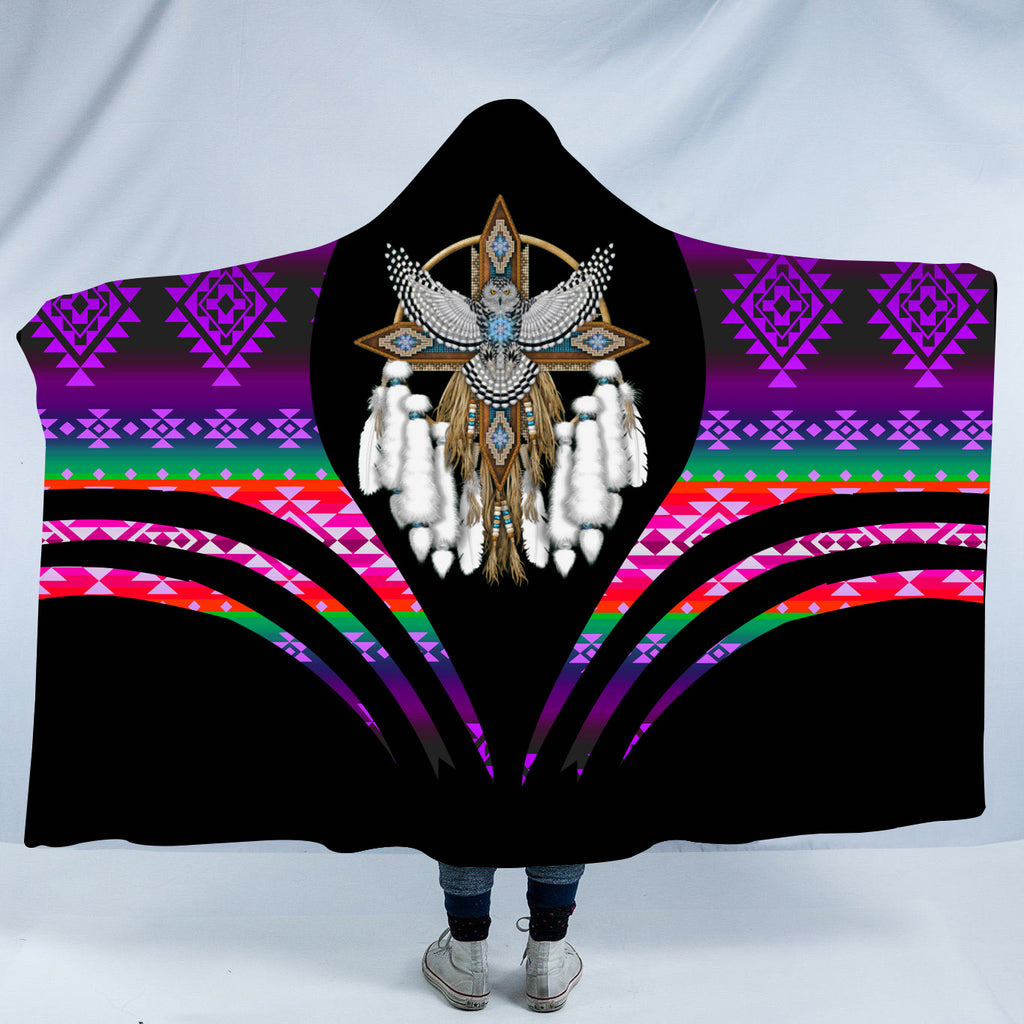 Powwow StoreHDB00136 Pattern Native American Design Hooded Blanket