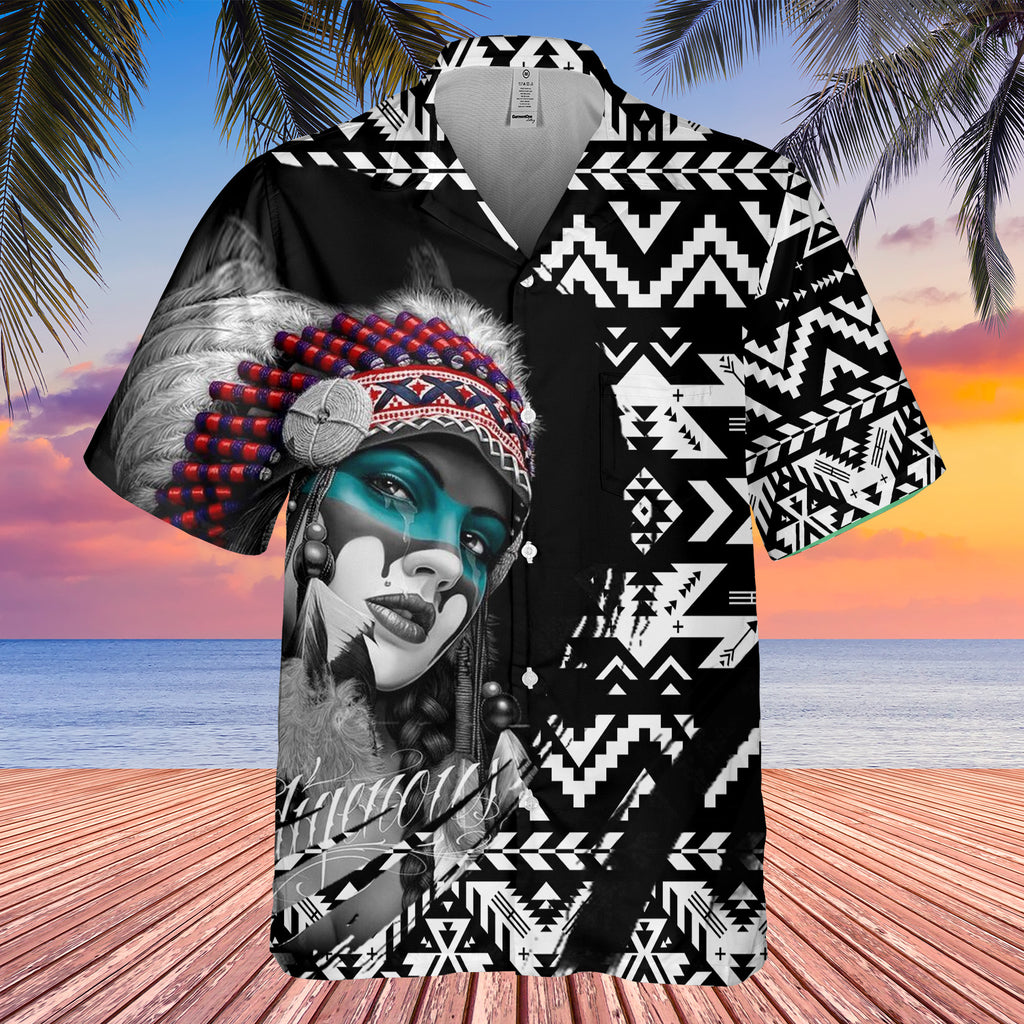 Powwow StoreGBHW000206 Tribe Design Native American Hawaiian Shirt 3D