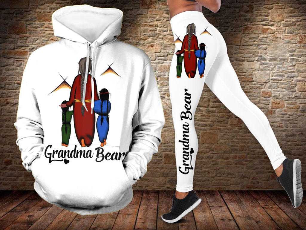 Powwow StoreHLS0034 Grandma Bear  3D Hoodie Legging Set