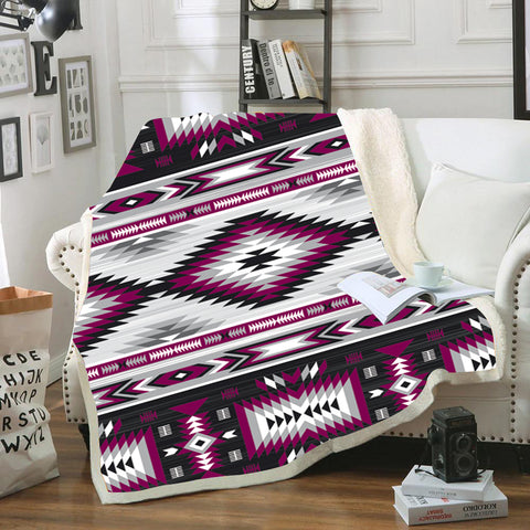 Powwow StoreGBNAT0052802 Purple Colors Pattern Native Blanket