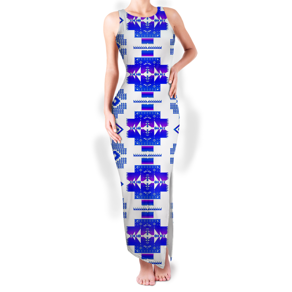 Powwow StoreGBNAT0072011 Pattern Native Round Neck Double Slit Sundress