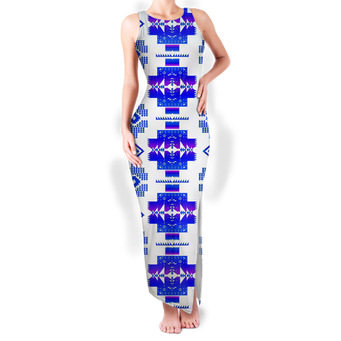 GB-NAT00720-11 Pattern Native Round Neck Double Slit Sundress