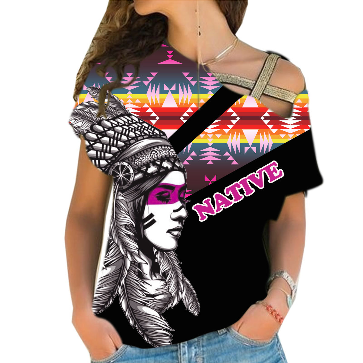 Powwow StoreCRS0001246 Native American Cross Shoulder Shirt