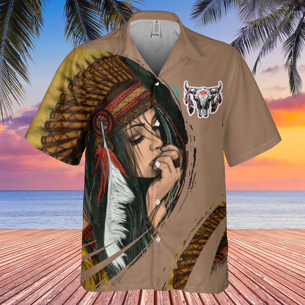 Powwow StoreGBHW000205 Tribe Design Native American Hawaiian Shirt 3D