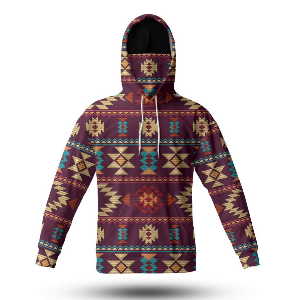 Powwow StoreHWM0035 Pattern Tribal Native 3D Hoodie With Mask