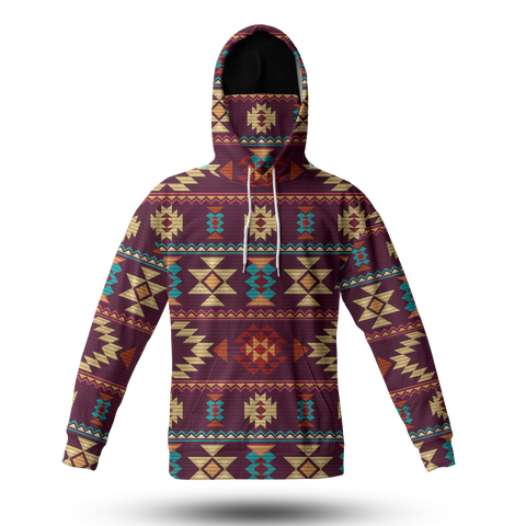 Powwow StoreHWM0035 Pattern Tribal Native 3D Hoodie With Mask