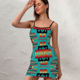 Powwow Store gb nat00046 01 blue native tribes pattern native fitted slip dress