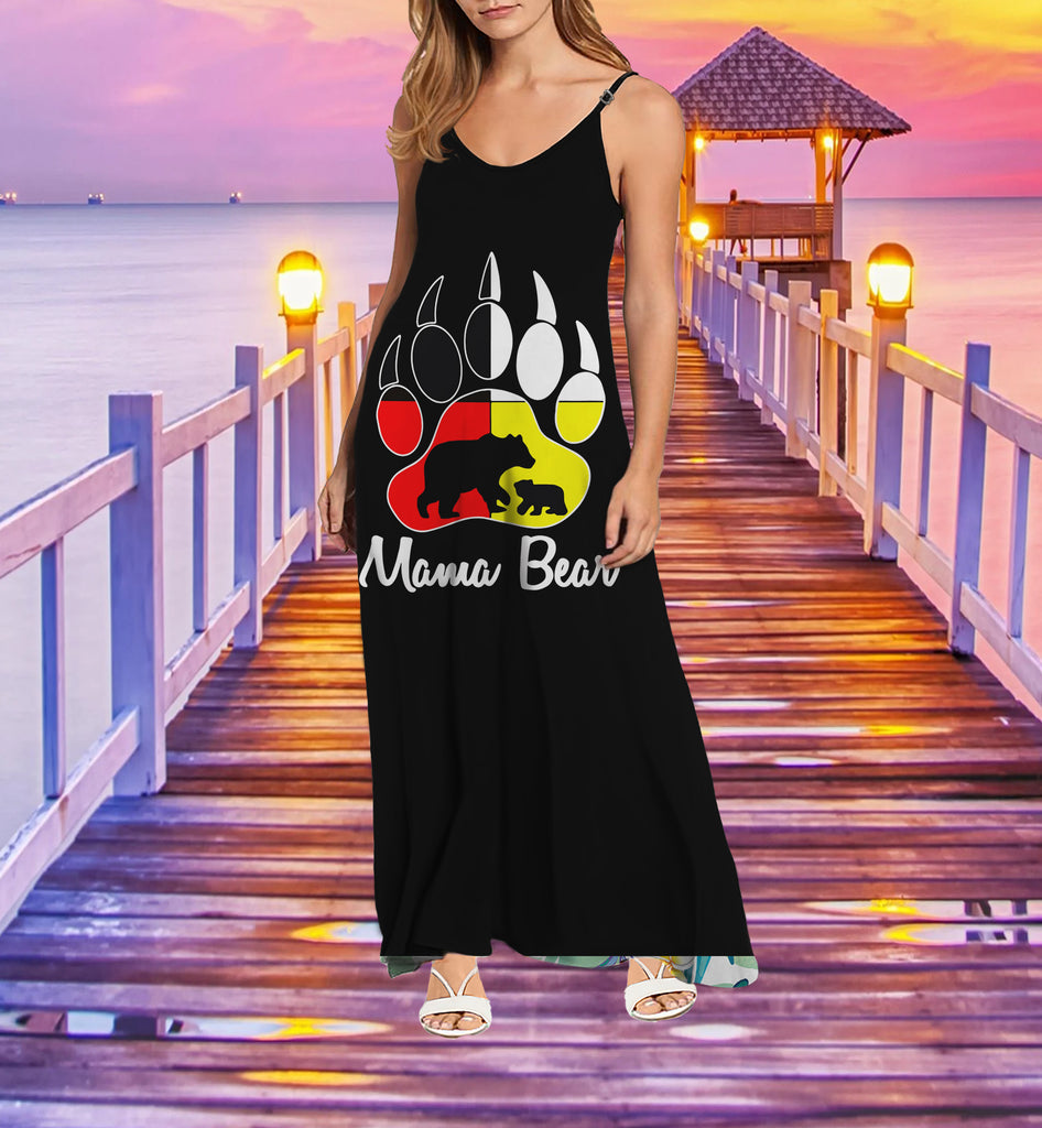 Powwow StoreGBNAT00126 Mama Bear Medicine Wheels Maxi Dress