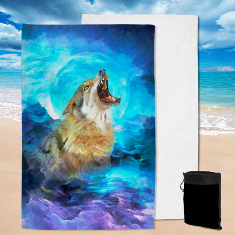 GB-NAT00422 Howling Wolf Blue Moon Native Pool Beach Towel