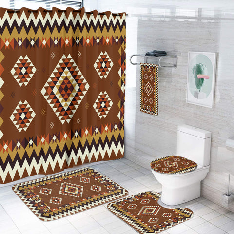 GB-NAT00415-02 Ethnic Geometric Brown Pattern  Bathroom Set