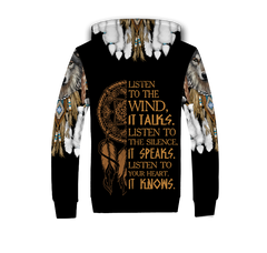 Powwow Storegb nat00446 wolf with feather headdress 3d fleece hoodie