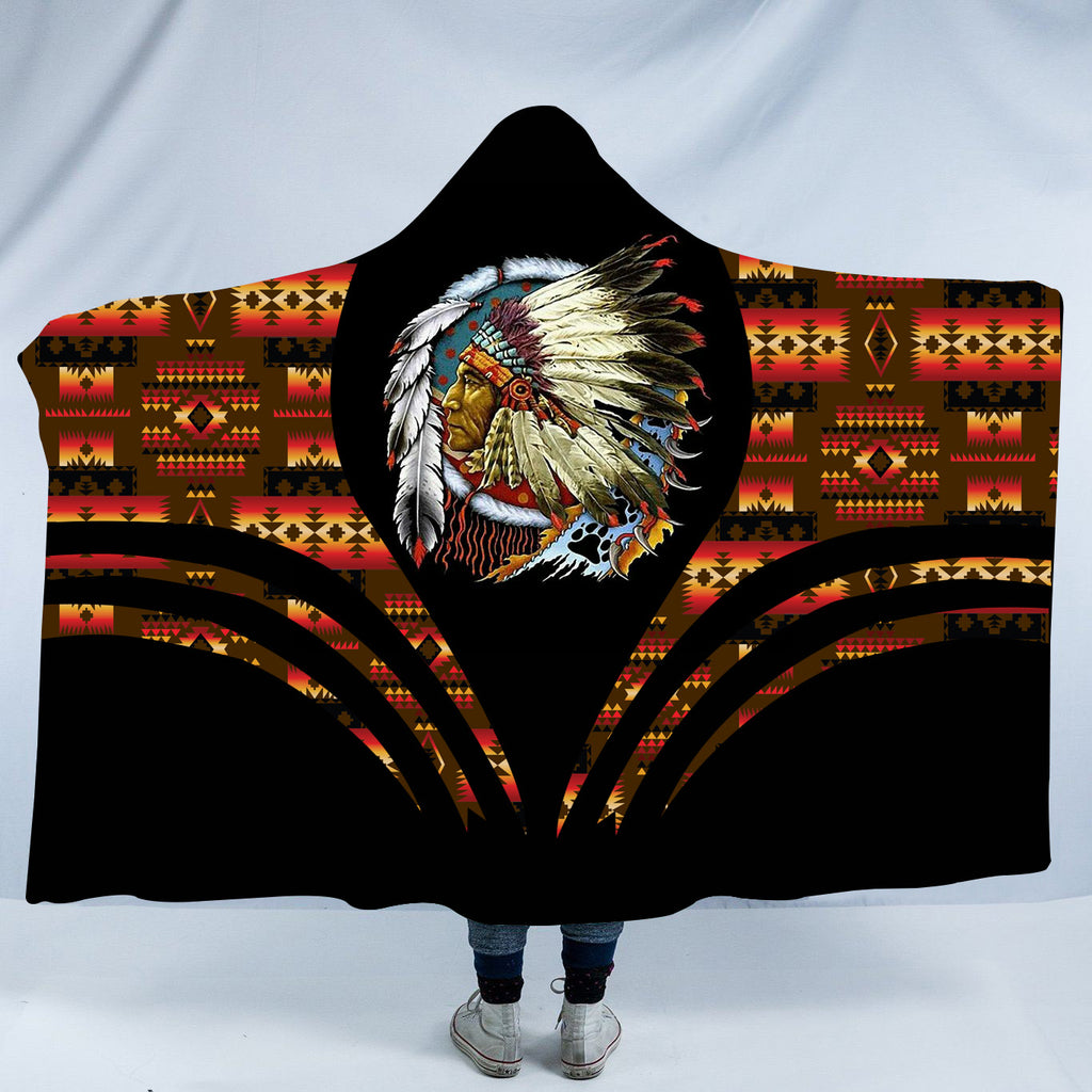 Powwow StoreHDB00130 Pattern Native American Design Hooded Blanket