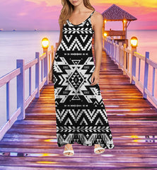 Powwow StoreGBNAT00441 Black Pattern Native Maxi Dress