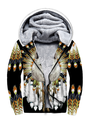 Powwow StoreSFH0017 Wolf White Native 3D Fleece Hoodie