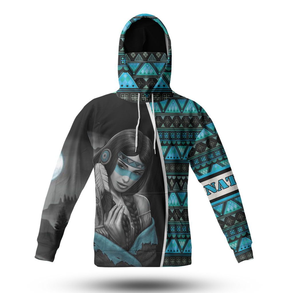 Powwow StoreHD00087 Girl Native  3D Hoodie With Mask