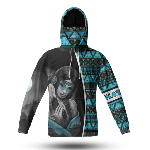 Powwow StoreHD00087 Girl Native  3D Hoodie With Mask