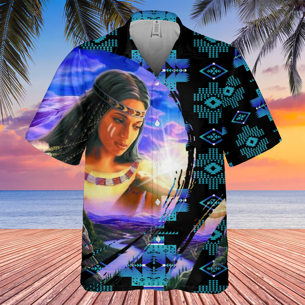 Powwow StoreGBHW000201 Tribe Design Native American Hawaiian Shirt 3D