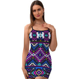 Powwow Store gb nat00380 purple tribe pattern fitted slip dress