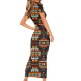 Powwow Store gb nat00402 black pattern native short sleeved body dress