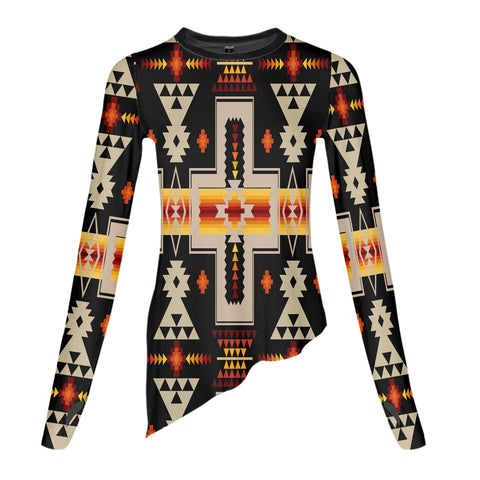 Powwow StoreGBNAT0006201 Black Tribe Design 3D Dance Long Sleeve Tshirt