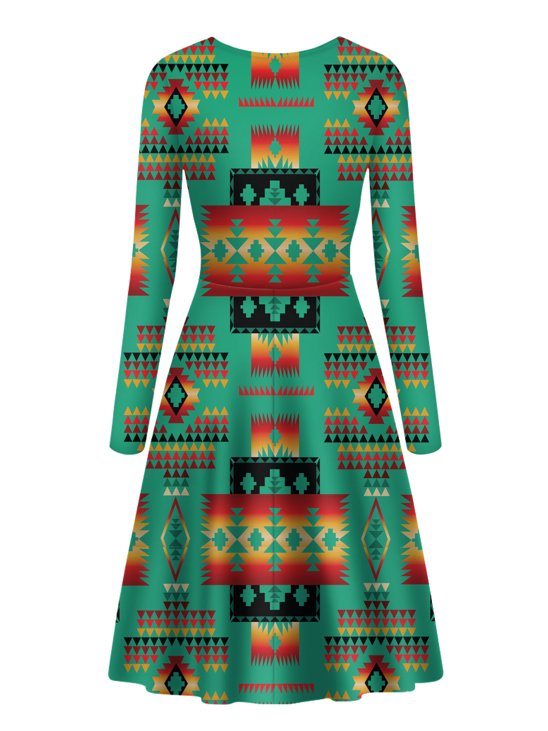 GB-NAT00046-05 Green Design Native Long Sleeve Dress - Powwow Store