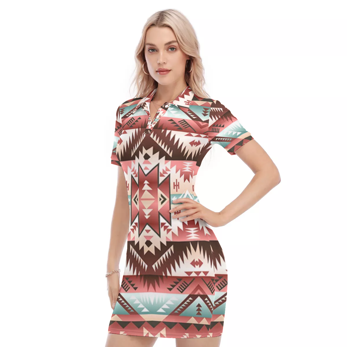 Powwow Store gb nat00540 red vector polo collar dress