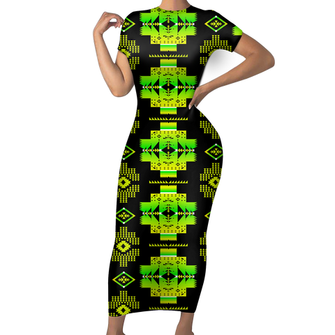 GB-NAT00720-07 Pattern Native Short-Sleeved Body Dress