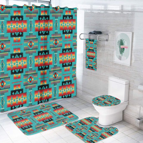 GB-NAT00046-01 Blue Native Tribes Pattern Bathroom Set