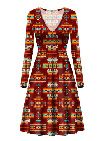 Powwow Store gb nat00402 02sb red pattern native v long sleeve dress