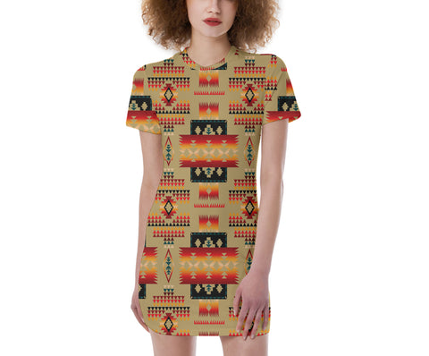 GB-NAT00046-15 Pattern Native  Women's Short Sleeve Tight Dress