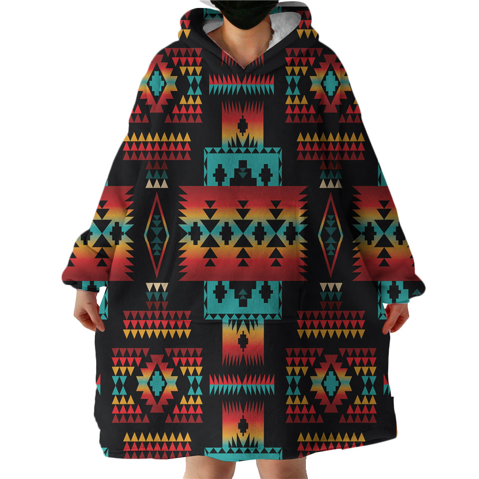 Powwow Store gb nat00046 02 black native tribes pattern sherpa hoodie blankets