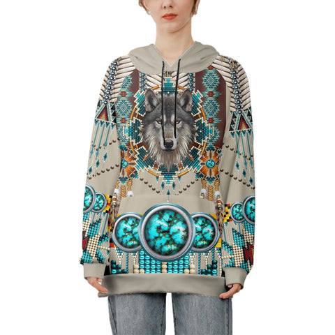 Powwow StoreGBNAT00069B Blue Mandala Wolf 3D Long Hoodies