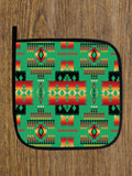 Powwow Store gb nat00046 05 green tribe pattern native american oven mitts and potholder set